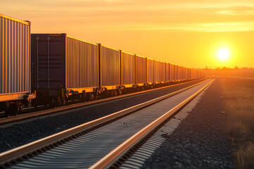 Fototapeta premium Cargo Train in Motion | Efficient Freight Transport Across Railways for Global Supply Chain