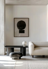 Japandi, minimalist interior design of modern living room.