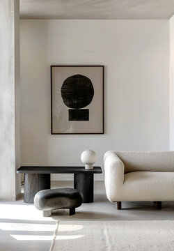 Japandi, minimalist interior design of modern living room.