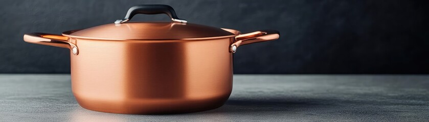 Close-up of a PTFE-free copper Dutch oven, oiled for seasoning, glossy finish, eco-friendly kitchenware, high-end cooking tools, health-conscious cooking