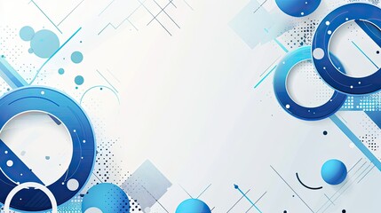 Obraz premium A modern abstract design featuring blue circles, geometric shapes, and gradients, suitable for backgrounds or digital projects.