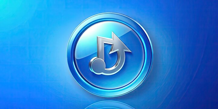 Glossy icon of a circular arrow symbol, often used to indicate a musical repeat, set against a bright blue background with subtle gradient effect.