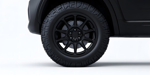 Obraz premium Black Tire and Wheel Isolated Against White Background | High-Performance Automotive Part for Cars and Trucks