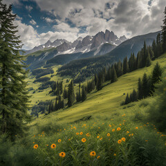 landscape in the mountains in summer