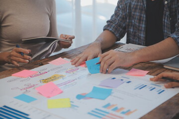 Team of business people working together in the meeting room office, teamwork background charts and graphs banner, double exposure successful teamwork,business planning concept.