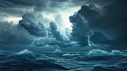 Stormy Ocean with Lightning