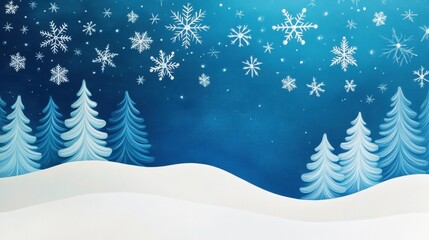 Obraz premium Winter wonderland scene with snowflakes and pine trees, acrylic and oil paint background, Christmas theme