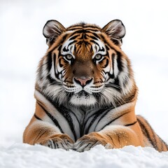Fototapeta premium Majestic Siberian Tiger Resting in Snowy Wilderness Cinematic High Contrast Style