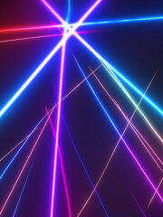 abstract background blue purple pink neon laser lights on dark night sky 