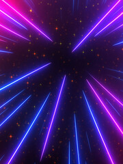 Fototapeta premium Abstract night sky with red stars and blue purple neon laser rays celebration decoration background 