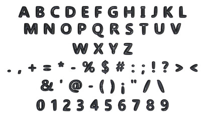 Black balloon alphabet alphabet with punctuation and symbols. 
