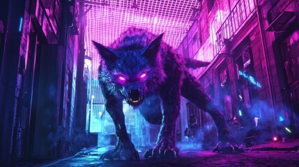 Fototapeta premium Detailed and Eerie Illustration of a Skin-Walker with Glowing Eyes and a Shifting Form, Capturing the Supernatural and Unsettling Nature of this Mythical Creature