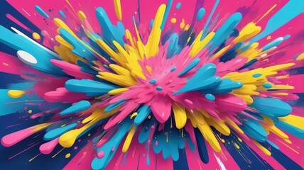 Explosion of Color: Vibrant Paint Splatter on Blue Background