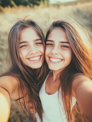 Selfie of two smiling girls