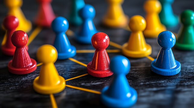 Piezas de juego conectadas en una red simb&oacute;lica de colaboraci&oacute;n o networking