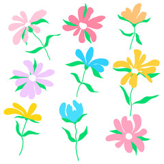 Set of colorful flowers. Design elements. Illustration.