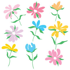 Set of colorful flowers. Design elements. Vector illustration.
