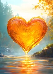 Fototapeta premium Honey is oil fluid a captured background a the splash of is in mid-air white. is of golden a appearance shape yellow heart the color and in a and liquid dynamic liquid resembling creating plain the or