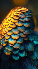 Fototapeta premium Mesmerizing Peacock Tail Feathers Ablaze with Vibrant Colors in Warm Afternoon Light