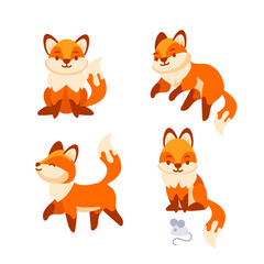 Set of cute cartoon foxes showing different emotions