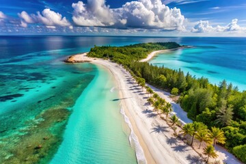 Scenic Aerial View Of A Deserted Beach And Turquoise Waters On A Tropical Island In The Bahamas