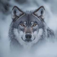 Obraz premium Primal Beauty of a Grey Wolf Emerging from a Snowy Landscape Captured with a Z7 II and 50mm
