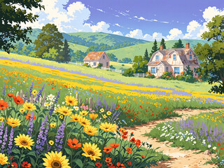 Obraz premium vast countryside healing illustration 