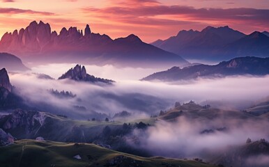 Majestic Mountain Range Enveloped in Fog