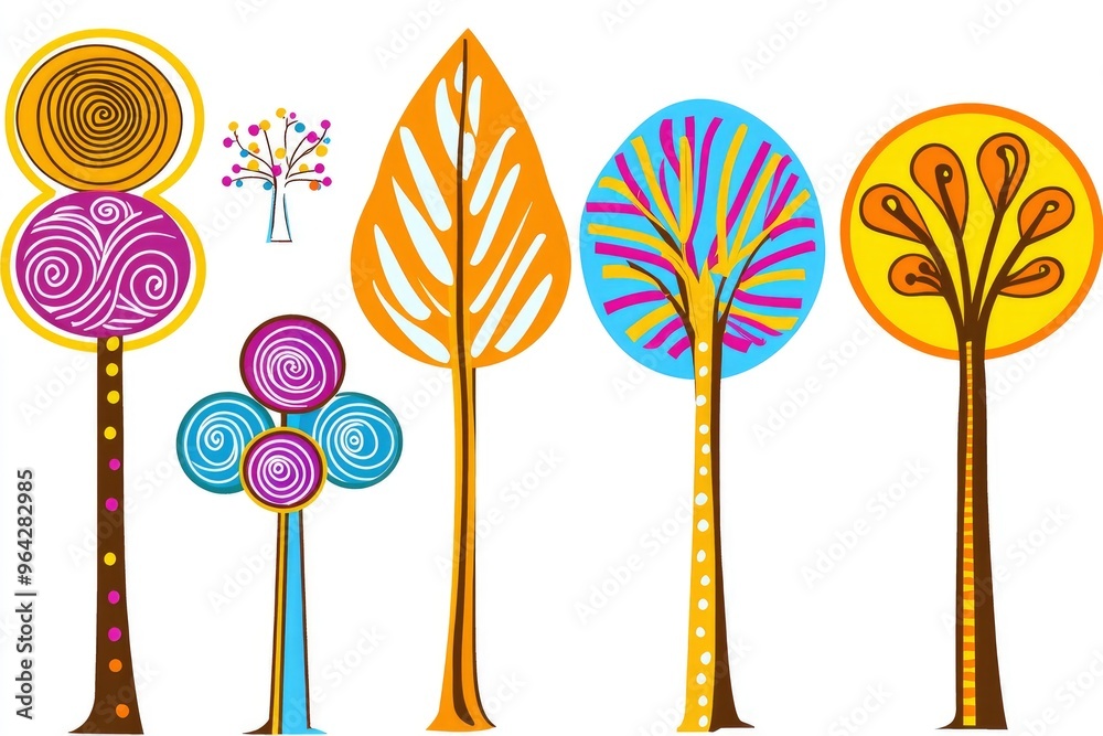 Sticker Colorful Abstract Trees Illustration