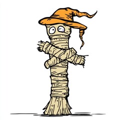 Fototapeta premium Cartoon Mummy Wearing a Witch Hat