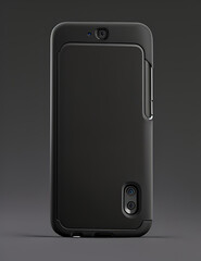 A sleek smartphone case mockup on a plain black backdrop, emphasizing the durable material and precise cutouts. The mockup highlights the case’s protective yet stylish design