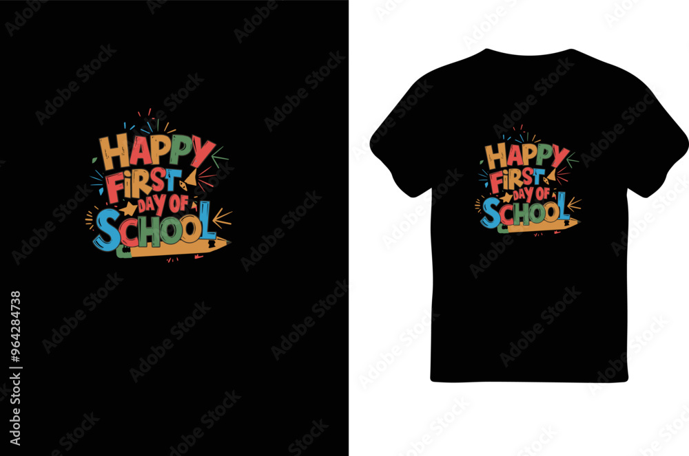 Fototapete frist day of school t shirt.back to school concept in flat style.back to school icon on notebook vec