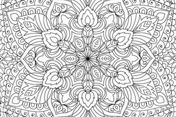  Arrière plan noir et blanc avec motif graphique mandala pour colorier