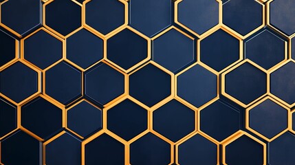 Abstract Geometric Pattern of Black Hexagons with Gold Trim