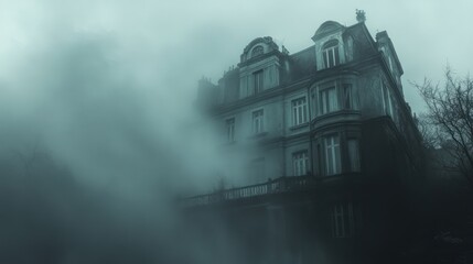 Mysterious Mansion in Fog