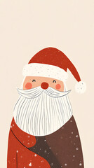 Santa Claus holiday greeting card. Winter Holiday Illustration in minimal flat style with copy space for text	