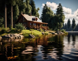 Obraz premium House by the lake with autumn trees