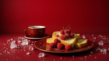 Delicious Raspberry Dessert on Red Background