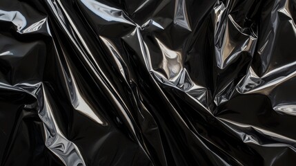 Abstract texture crumpled black plastic cellophane surface material