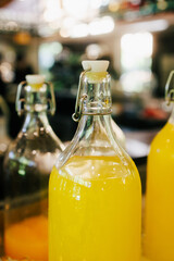 Pineapple juice in glass bottle