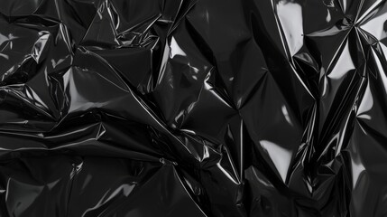 Abstract texture crumpled black plastic cellophane surface material