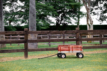 Wooden container wagon in countryside farm
