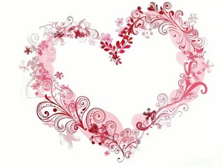 An elegant heart design adorned with floral swirls in shades of pink and red, perfect for romantic themes and celebrations.