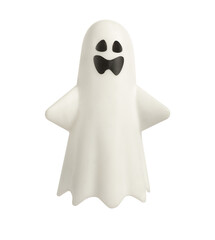 Ghost plastic toy Halloween decoration isolated on white background. Holidey toys scary spooky concept.