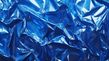 Fototapeta premium Abstract texture crumpled blue plastic cellophane surface material