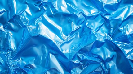 Fototapeta premium Abstract texture crumpled blue plastic cellophane surface material