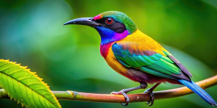Vibrant And Colorful Tropical Bird With A Long, Slender Beak And A Distinctive Upright Crest