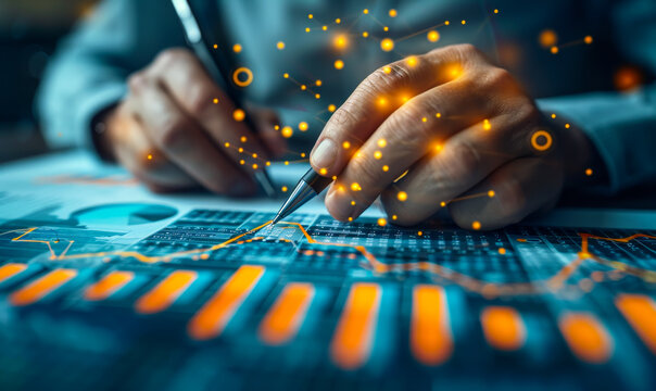 Diverse Businesspeople Analyzing Global Finance Data and Growth Charts - Stock Image of Business Teamwork and Data Analytics