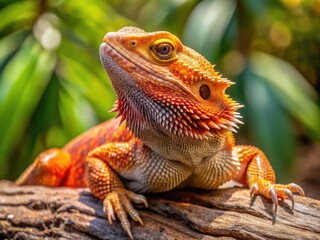 Fototapeta premium Vibrant Bearded Dragon With Reddish-Orange Scales And Distinctive Markings Basking In The Sun