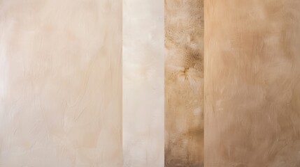 Textured neutral plaster wall in four gradient sections with natural earth tones